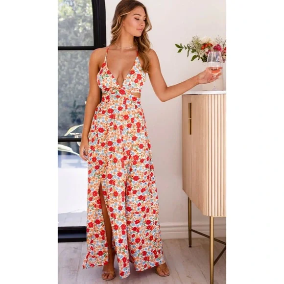 Nwt Priceless Aisling Floral Maxi Dress | Color: Cream/Tan | Size: L | Amberlynne17'S Closet